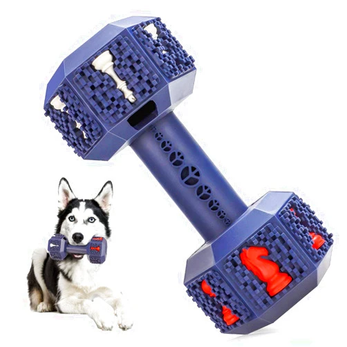 NEOROD Durable Dog Chew Toys for Aggressive Chewer. Indestructible Interactive Dental Toys for Training and Cleaning Teeth. Natural Rubber Bacon Flavored Dumbbell Dispensing Toy for Large Medium Dogs