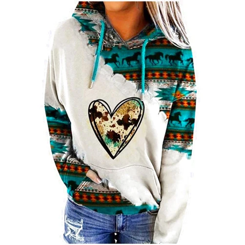 SMIDOW Women's Western Aztec Ethnic Style Fall Fashion Clothes Y2K Hoodies Pullover Tops Hooded Sweatshirts Dressy Casual