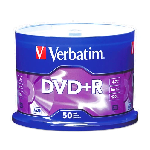 Verbatim DVD+R Blank Discs AZO Dye 4.7GB 16X Recordable Disc - 50 Discs Spindle,Silver