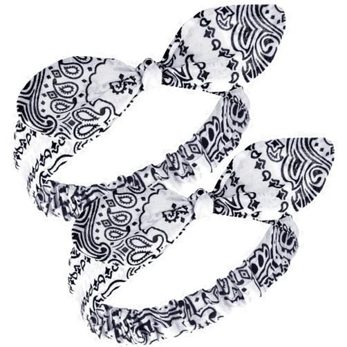 Hicarer 2 Pieces Bandana Headband for Women, Knot Retro Print Bandana Paisley Print Headband Adjustable Headwrap(White)