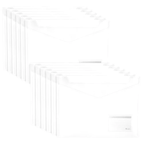 BLISSIQUEE 25 Pack Transparent Plastic Envelopes File Folders, A4 Letter Size, Clear Document Folder, Poly Envelopes with Label Pockets, Hook & Loop Closure for School Home Work Office Organizer