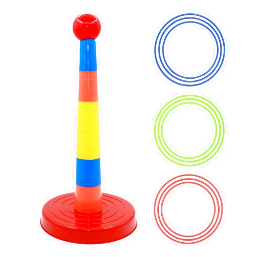 GAVNZ Colorful Plastic Sports Ring Throwing Game Set, 1 Colorful Column + 9 Sports Rings, Portable Carnival Game Indoor Outdoor Birthday Party Halloween