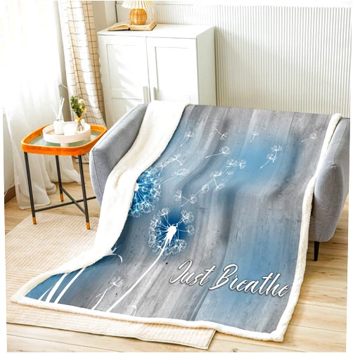 Castle Fairy Rustic Farmhouse Throw Blanket Abstract Dandelion Blankets for Kids Girls Boys Women Room Decor Vintage Art Botanical Fleece Blanket Grey Blue Sherpa Blanket,for Chair/Sofa,40