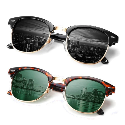 ANZIW Polarized Sunglasses Men Women,Semi Rimless Retro Shades UV400 Protection