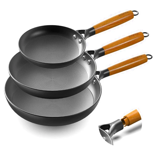 imarku Non Stick Frying Pans - 8&10&12 Inch Cast Iron Skillets Professional Cast Iron Pan Dishwasher Safe Nonstick Frying Pan Set, Detachable Handle
