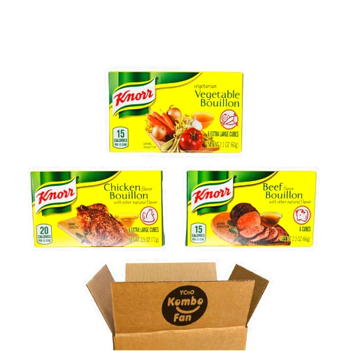 YCNO KOMBOFAN Knorr Beef, Chicken, Vegetable Bouillon Cubes Variety 3 packs -18 Cubes in total