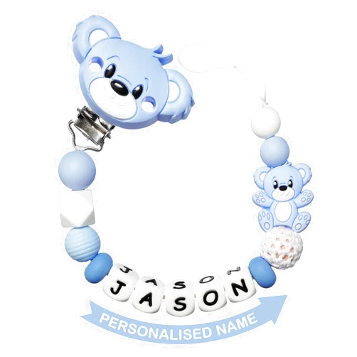 JOIE HOME Personalized Pacifier Clip with Name for Baby, Customized Pacifier Clip Fits All Pacifiers, Baby Birthday Gift for Boys and Girls, Bear (Blue)