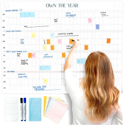 Eterna Goods Own the Year GIANT UNDATED Wall Calendar | 4ft x 3ft Full-Year Dry Erase Planner Start Anytime, Jumbo Whiteboard Wall Calendar with Markers, Includes Stickers & Mounting Kit, Large Quarterly Layout for Home or Office