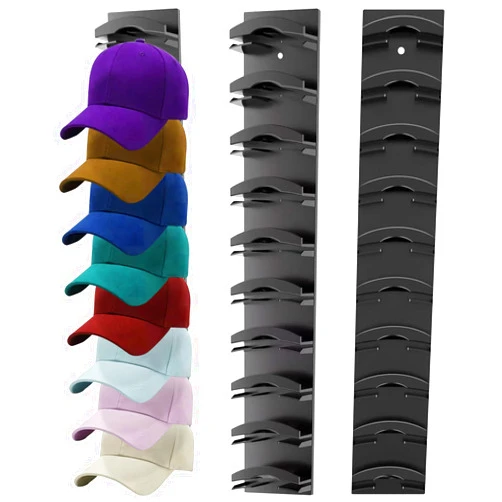 FOTN Wall Mounted Hat Organizer 2-Pack | Multi-Layer Cap Hanger & Hat Rack for Closet Door Storage | Hat Display Stand for Baseball Hats, Up to 20 Hats | Organizador de Gorras with Strong Adhesive (Black)