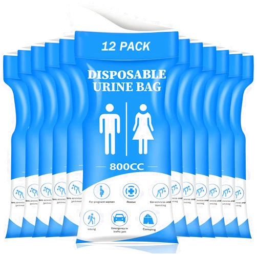 DIBBATU Disposable Urine Bag,12 PCS 800ML for Travel, Emergency Portable Pee Bag and Vomit Bags, Unisex Urinal Bag as Toilet Bag Suitable for Camping, Traffic Jams, Pregnant, Patient, Kids