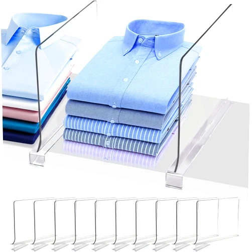 TONGTLAN XINYINGHUI Acrylic Shelf Dividers for Closet Organization, Closet Shelf Organizer Closet Organizer for Bedroom, Closet Dividers for Shelves Clear Acrylic Shelf Dividers Clothing Divider Shelf (Clear,10 Pack)
