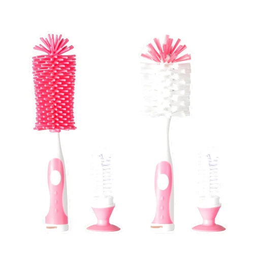 Chemimoso Multifunctional Cleaning Brush, Baby Bottle Brush, Bottle Brush Cleaner (Rotate The Suction Cup to Obtain The Small Bristle Brushes) Set Z, Pink, Silicone and Nylon Brush