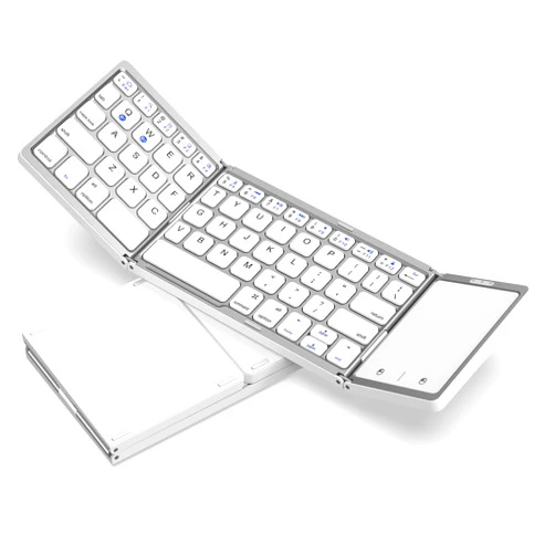Seenda Foldable Bluetooth Keyboard - Multi-Device Mini Wireless Keyboard with Touchpad, Pocket-Sized Travel Keyboard Compatible with iPad, iPhone, Tablet, Smartphone, iOS, Android, Windows - Silver White