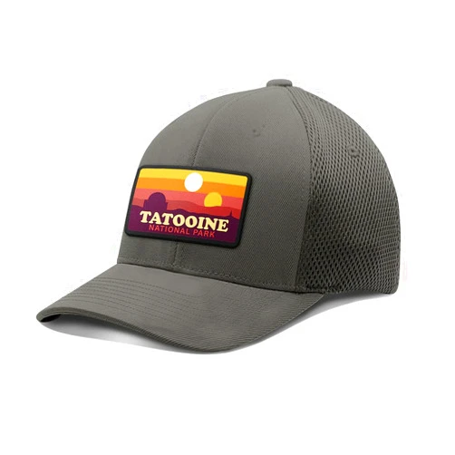 BustedTees Tatooine National Park Patch Hat Fitted Flexfit Hats - Baseball Cap for Mens & Womens Ultrafibre Mesh for Casual Wear