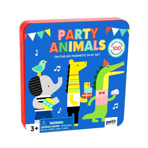 Petit Collage Magnetic Play Set, Party Animals – Mix & Match Magnetic Game Board, Ideal for Ages 3+ – Includes 2 Magnetic Scenes and Over 25 Magnet Pieces, Ideal Travel Activity for Kids