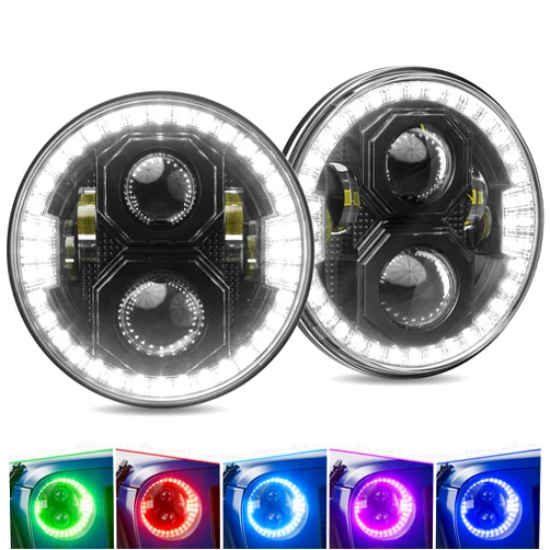 SUPAREE 2024 Newest 1000% Brighter 7 Inch LED Headlight Round [DOT-Approved] [High Low Sealed Beam] [HALO DRL & RBGW] for Jeep Wrangler JK JKU CJ TJ Chevy Ford GMC Dodge Mazda Nissan Mack VW etc
