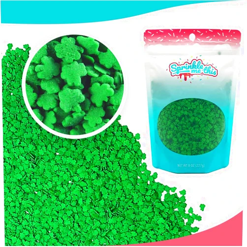 Sprinkle Me This Plenty o' Luck | Green Shamrock Sprinkles | 8 OZ Resealable Stand Up Bag | St. Patrick's Day Lucky Four-Leaf Clover Shaped Topping | Cake Decorating Sprinkles