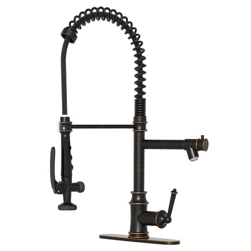 RUMOSE Oil Rubbed Bronze Kitchen Faucets with Pull Down Sprayer 360° Swivel Kitchen Faucet Commercial Double Head Faucet with Pot Filler, Brass Kitchen Sink Faucet with Deck Plate