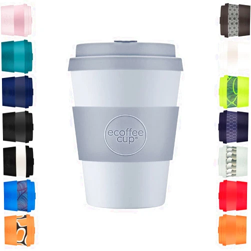 Ecoffee Cup 12oz 350ml Reusable Eco-Friendly 100% Plant Based Coffee Cup with Silicone Lid & Sleeve - Melamine Free & Biodegradable Dishwasher/Microwave Safe Travel Mug, Glittertind