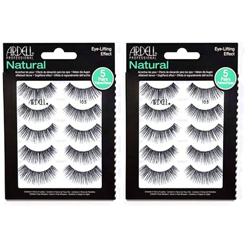 Ardell False Eyelashes Natural 105 Black, 5 pairs pack (Pack of 2)