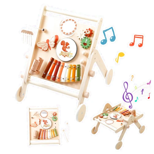 Promise Babe Wooden Music Instrument Set for Kids, Push Walker Walking Toys Learning to Walk, Montessori Preschool Educational Toddler Musical Toys Gifts for 1 Years Girls Boys