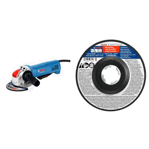 Bosch GWX10-45DE 4-1/2In. X-LOCK Ergonomic Angle Grinder with No Lock-On Paddle Switch & Bosch CWX27M450 4-1/2In.x.098 In. X-LOCK Arbor Type 27A(ISO 42) 30 GritMetal Cutting & Grinding Abrasive Wheel