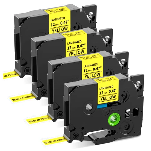 Greateam Compatible with brother label maker yellow tape TZe-631 TZe Tape 12mm 0.47'' Replace for brother p touch label tape yellow Use for Brother PTH100 PTD210 PTD220 label Maker,yellow p touch tape,4P