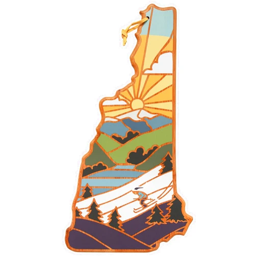 Totally Bamboo New Hampshire State Shaped Cutting Board and Charcuterie Serving Platter with Artwork by Summer Stokes, Includes Hang Tie for Wall Display