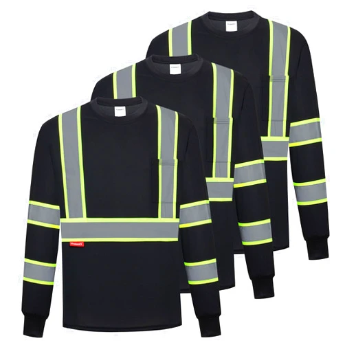 ProtectX Men's High Visibility Heavy Duty Long Sleeve Reflective Safety T-Shirts for Construction, Class 2-3 Type R