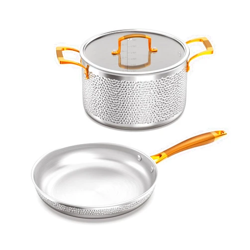 Homaz life Stainless Steel Pots and Pans Set, Tri-Ply Hammered Kitchen Cookware with Glass Lids, Induction Compatible, Non-Coated, Non-Toxic, 3-Piece