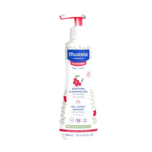 Mustela Baby Soothing Cleansing Gel - Fragrance-Free Hair & Body Wash for Very Sensitive Skin - with Natural Avocado Perseose & Schizandra Berry - 10.14 fl. oz.
