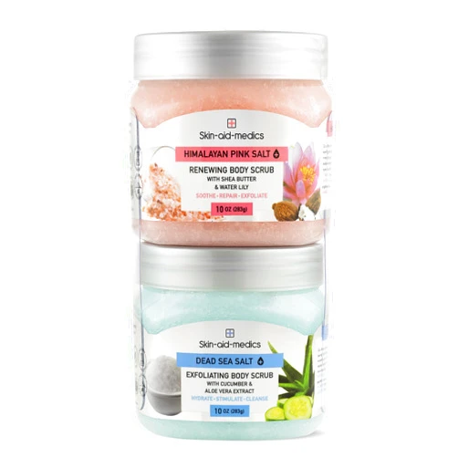 Skin-aid-medics 2 Pack Exfoliating Salt Scrub Set - Himalayan Pink & Dead Sea, 20 oz