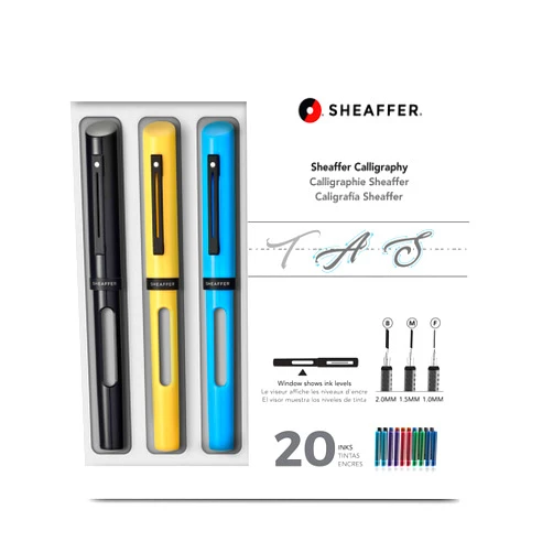 Sheaffer Calligraphy Maxi Kit with Black, Yellow, and Blue Pens and Assorted Nibs and Inks