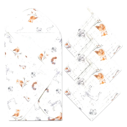 Zainpe 4Pcs Muslin Baby Hooded Towel & Washcloth Set Owl Pattern Soft Absorbent Cotton Bath Hood Towels for Newborn Toddlers Essentials Boys Girls Infant Shower Gift 31.5 x 31.5 in
