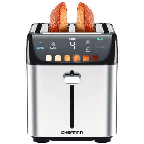 Chefman Smart Touch 2 Slice Digital Toaster, 6 Shade Settings, Stainless Steel Toaster 2 Slice with Extra-Wide Slots, Thick Bread Toaster and Bagel Toaster, +10, Defrost, Removable Crumb Tray