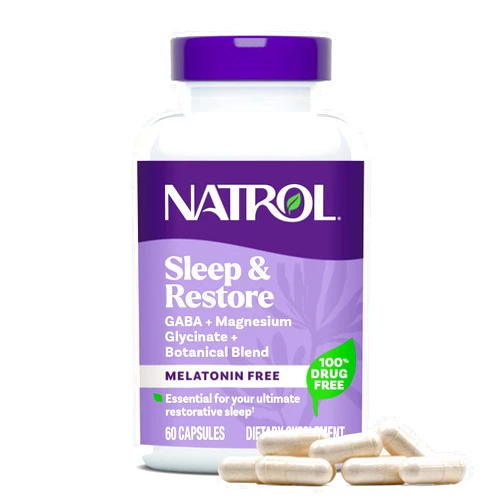 Natrol Sleep & Restore Capsules with Magnesium Glycinate 100mg, GABA, Essential for Your Ultimate Restorative Sleep, Melatonin-Free, 30 Day Supply