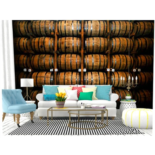 RECETHROWS Wall Mural Stack of Wooden Whiskey Barrels Peel and Stick Wallpaper Self Adhesive Wallpaper Large Wall Sticker Removable Vinyl Film Roll Shelf Paper Home Decor, 100 Inchx144 Inch