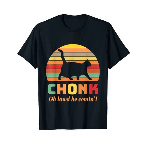 Funny Chonk Scale Cat Meme Chonk Cat Scale Meme Retro Oh lawd he comin' Memes T-Shirt for Men Women Girls Kids