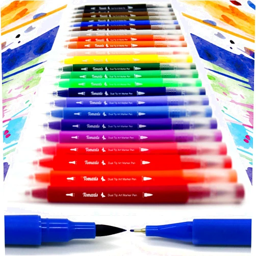 Tomaxis Dual Tip Watercolor Brush Pens Set - Fine & Brush Tip Art Markers Fineliner Colouring Pens, Felt Tip Pens Water Color Drawing Pens Hightlighters for Adult Coloring Books
