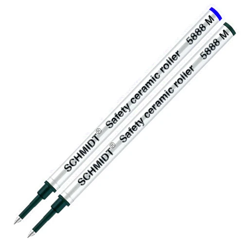 Lanier Pens Schmidt 5888 Safety Ceramic Rollerball Metal Refill - Black, Blue Ink (Medium Tip 0.7mm) - Pack of 2