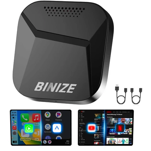 Binize Carplay Ai Box Android 13 Compatible with Wireless Carplay Wireless Android Auto AI Box Carplay Streaming Video Apps 4+64G Only Support Cars with OEM Wired CarPlay/Android Auto