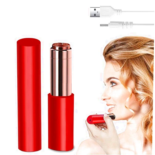 TOHUAN Mini Facial Hair Remover Razor for Female Painless USB Recharge Electric Epilator Lipstick Shaver Hair Removal with LED Light