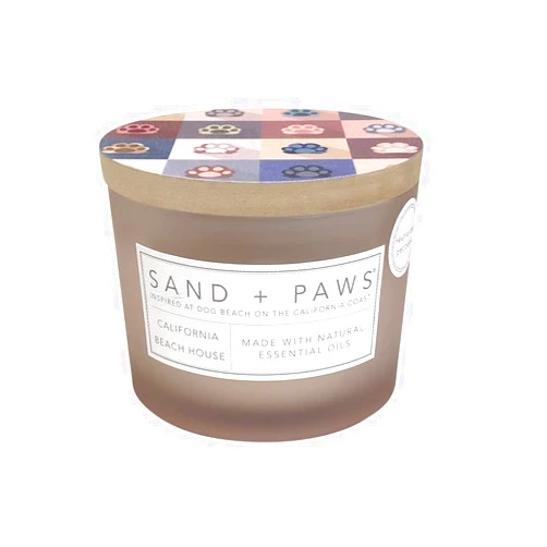 Sand + Fog Sand + Paws Scented Candle - California Beach Houses –Luxurious Air Freshening Jar Candles Neutralize pet Odors and Enhance Home décor – 100% Cotton Lead-Free wicks-12oz