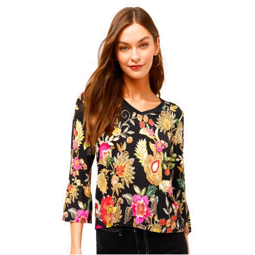 Johnny was Womens The Janie Favorite V-Neck Flute Sleeve Tee- Lowri