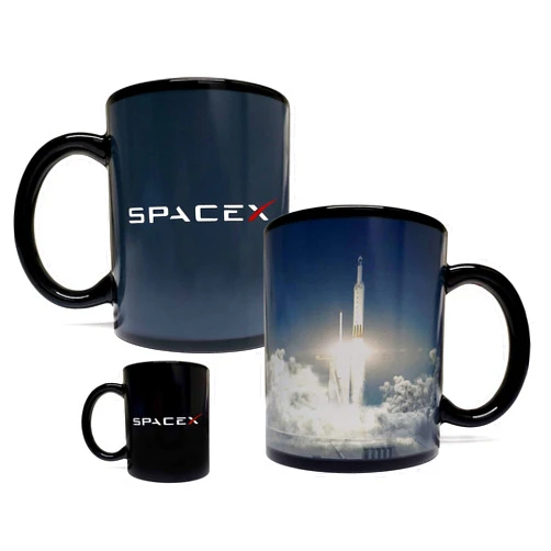 Mean Muggin SpaceX Falcon Rocket Launch Color Changing Heat Sensitive 11 Fluid Ounce Mug - Black Ceramic - Foam Box Protection - Space/Science/NASA/Tesla/Rocket Gift