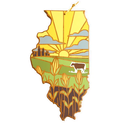 Totally Bamboo Illinois State Shaped Cutting Board and Charcuterie Serving Platter with Artwork by Summer Stokes, Includes Hang Tie for Wall Display