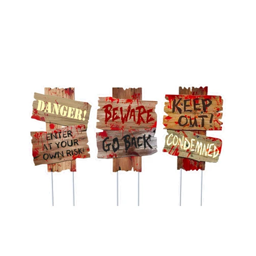 Generic 3PCS Halloween Decorations Beware of yard signs with stakes, 15-inch x 11-inch scary Halloween signs for garden yard outside haunted houses and scary themed party decorations