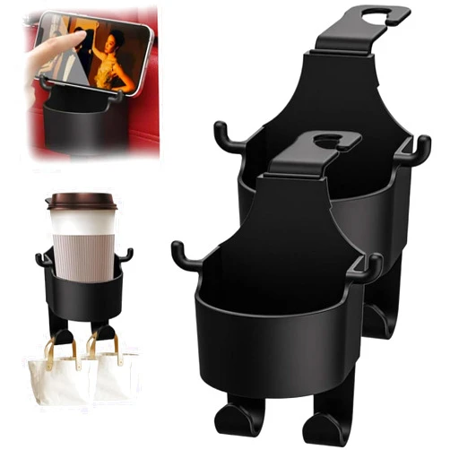 Vakerga 2024 New 3 in 1 Car Hook Backseat Cup Holder for Car Fits Universal Vehicle,Multifunctional Hook for Car Seat Back,Upgrade Multifunction Seat Cup Holder Hook for Car Cup Holder 2 Pack
