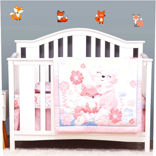 Baby Bees 4 Pieces Fox Crib Bedding Sets for Boys and Girls | Baby Bedding Set of 2 Crib Fitted Sheets, Quilt, Dust Ruffle for Standard Size Crib