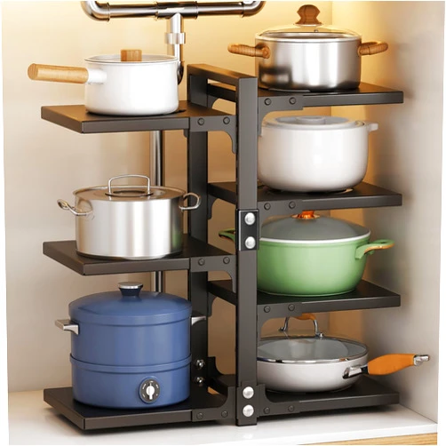 CASONNIK Pot Rack Organizers：CASONNIK 7-Tier Adjustable Heavy Duty Pan Organizer Rack for Cabinet ，Multiple Use Modes，Pot Rack & Pan Rack for Kitchen Counter and Cabinet